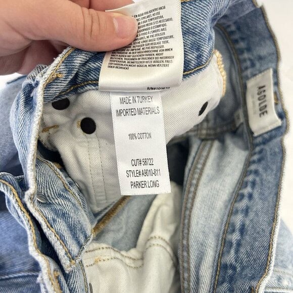 Agolde Long Parker Distressed Denim Shorts Light Wash Button-Fly Womens 24 - Picture 9 of 10